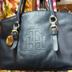 TH- Navy blue Leather Handbag